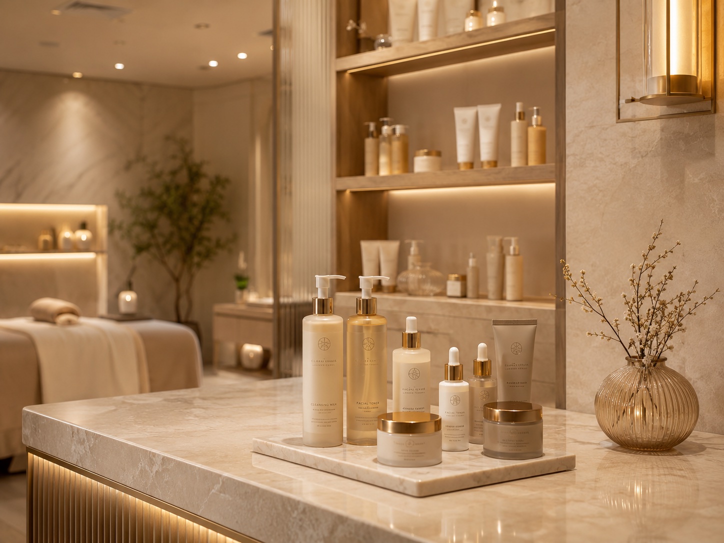 Luxuriöses Kosmetikstudio mit hochwertigen Pflegeprodukten